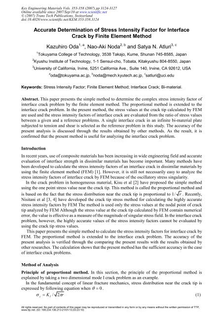 Accurate Determination of Stress Intensity Factor for Interface Crack ...