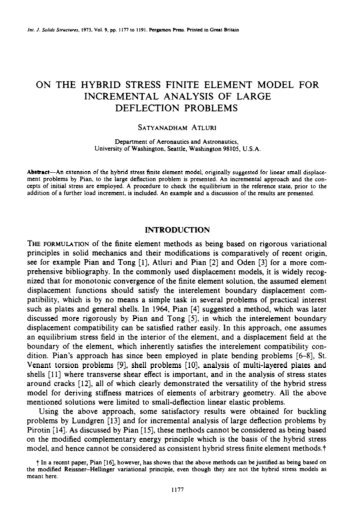 on the hybrid stress finite element model for incremental analysis of ...