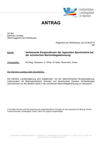 Nachmittagsbetreuung durch Sportvereine - Freiheitlicher ...