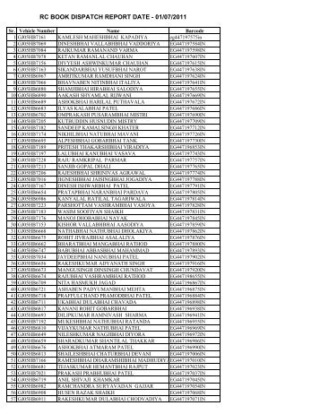 RC BOOK DISPATCH REPORT DATE - 01/07/2011 - Surat R.T.O.