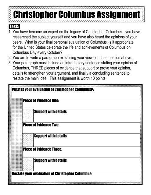 Christopher Columbus Assignment - Wyoming City Schools