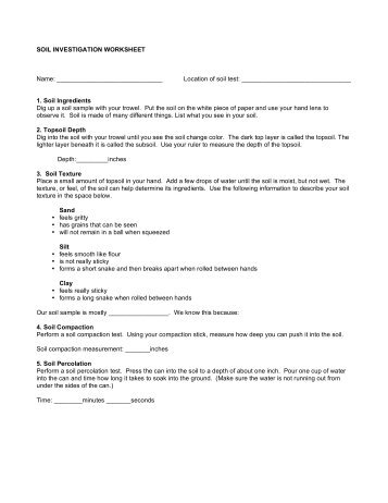 Soil Investigation Worksheet