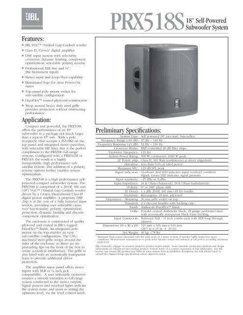 JBL - DS - PRX518S.pdf - AVC Group