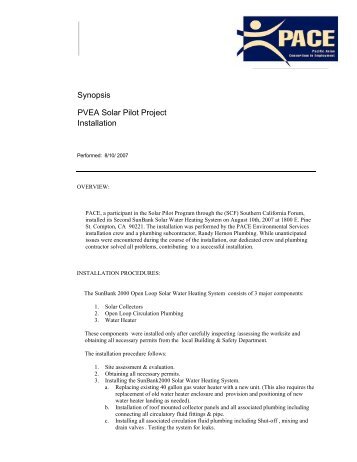 Synopsis PVEA Solar Pilot Project Installation - Socalforum.org