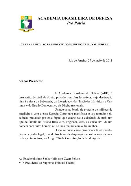 Carta Aberta ao Presidente do Supremo Tribunal Federal.