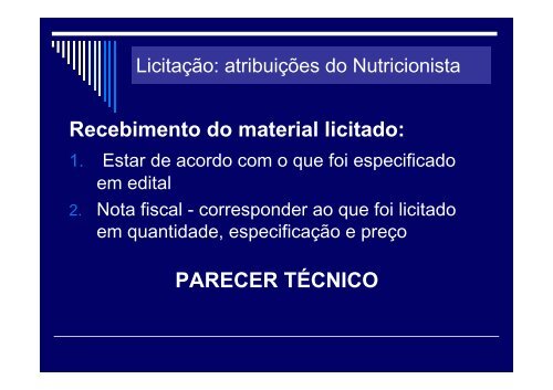 Licitação - atribuições do nutricionista