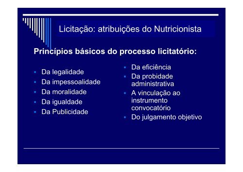 Licitação - atribuições do nutricionista