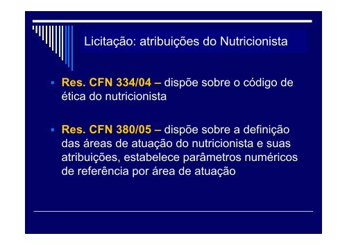 Licitação - atribuições do nutricionista