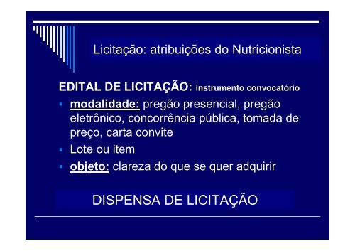 Licitação - atribuições do nutricionista