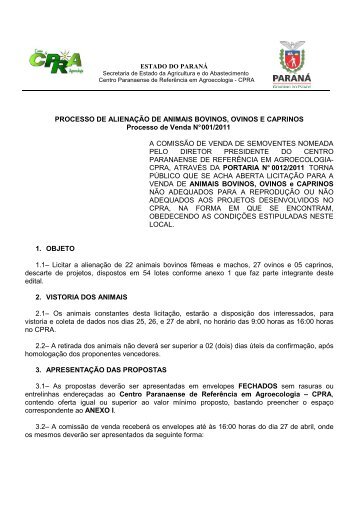 PROCESSO DE ALIENAÃÃO DE ANIMAIS BOVINOS, OVINOS E ...