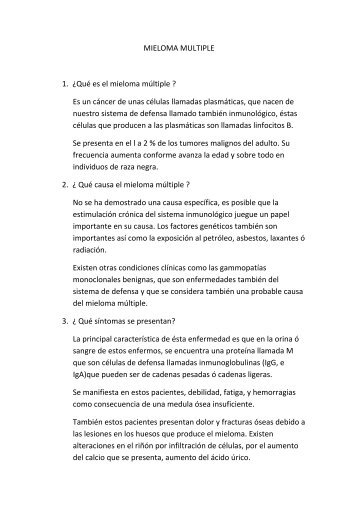 MIELOMA MULTIPLE 1. ¿Qué es el mieloma múltiple ? Es un ...