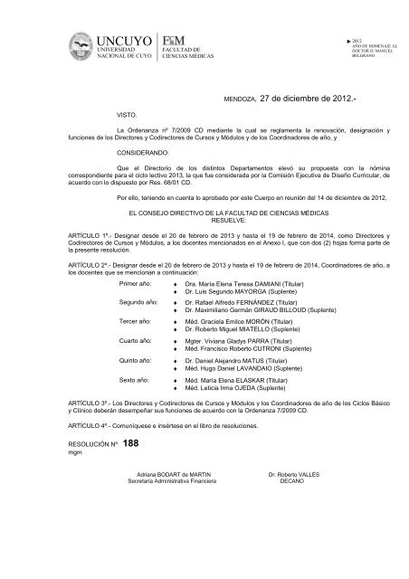 Directores y coordinadores 2013.pdf - Facultad de Ciencias MÃ©dicas