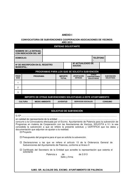 Modelo Solicitud Subvenciones De Cooperacia N Aa Vv 2013