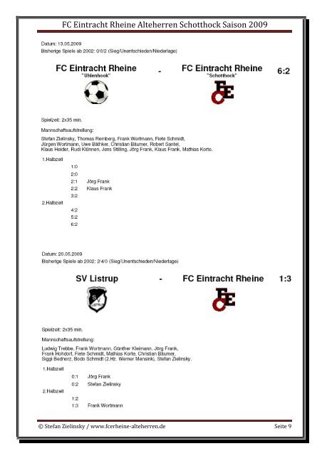 Das Jahrbuch 2009 - FC Eintracht Rheine Alteherren Schotthock