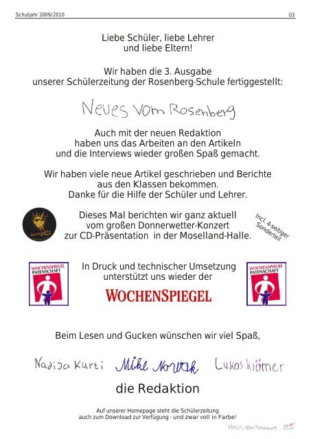 SchÃ¼lerzeitung Ausgabe 03 (Januar 2010) - Neues vom Rosenberg