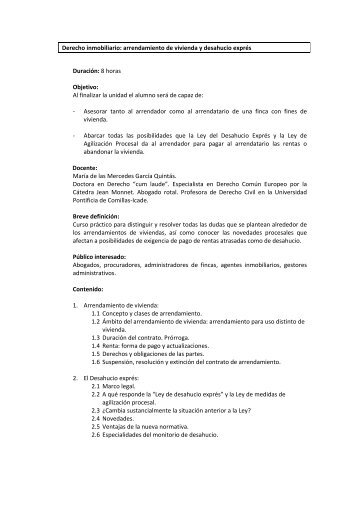 Derecho inmobiliario: arrendamiento de vivienda y ... - Aranzadi
