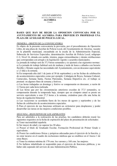 bases que han de regir la oposicion convocada por el ayuntamiento ...