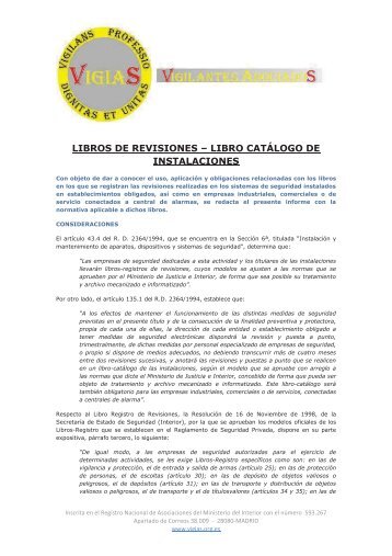 libros de revisiones – libro catálogo de instalaciones - VigiaS