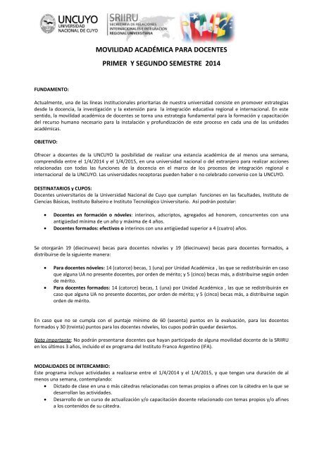 Convocatoria Movilidad Docente 2014.pdf - Facultad de Ciencias ...