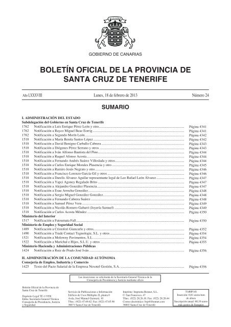 sumario boletÃn oficial de la provincia de santa cruz de tenerife