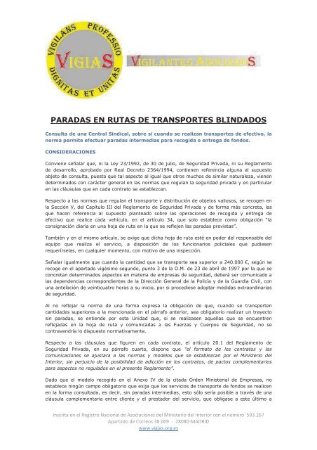 PARADAS EN RUTAS DE TRANSPORTES BLINDADOS - VigiaS