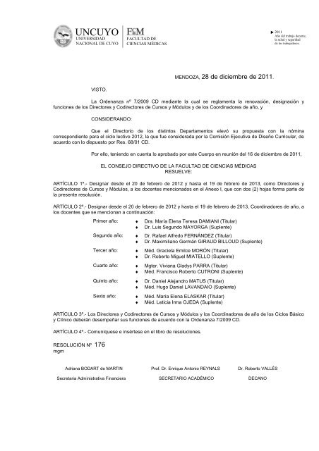 Directores y Coordinadores 2012.pdf - Facultad de Ciencias MÃ©dicas