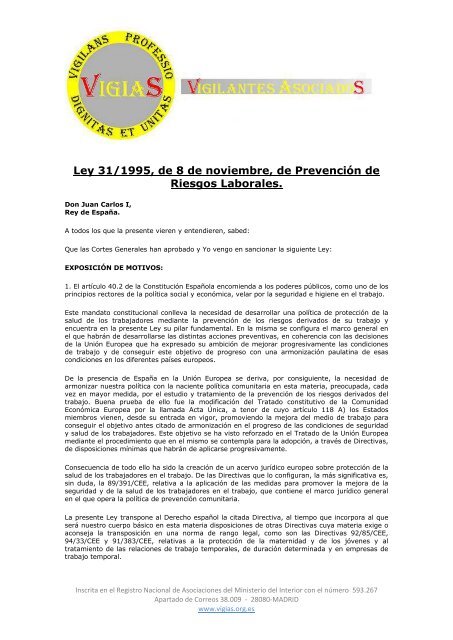 Ley 31/1995, de 8 de noviembre, de Prevención de ... - VigiaS