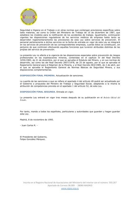 Ley 31/1995, de 8 de noviembre, de Prevención de ... - VigiaS