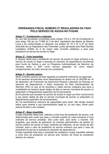 ordenanza fiscal nÃºmero 27 reguladora da taxa polo servizo de ...