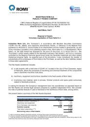 Voluntary Liquidation of Romi Italia S.r.l. - IndÃºstrias Romi SA