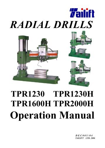 RADIAL DRILLS Operation Manual - Production Tool Supply
