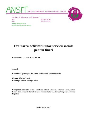 Evaluarea activitÄÅ£ii unor servicii sociale pentru tineri - ISE
