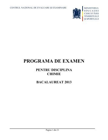 Programa de examen pentru disciplina Chimie