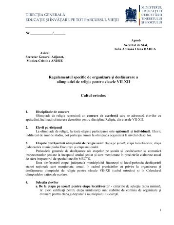 Regulament specific privind olimpiada de religie_cultul ortodox_cls ...