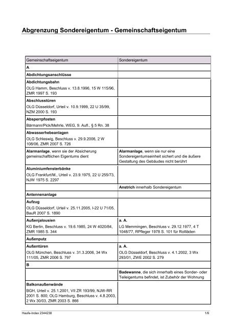 Abgrenzung Sondereigentum - Gemeinschaftseigentum - tischler ...