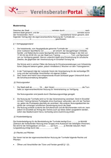 Nutzungsvertrag Kommune - lsb h-Vereinsberater
