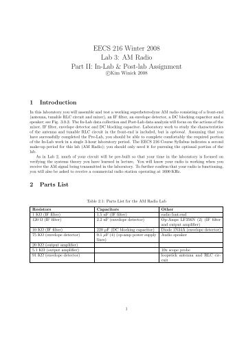 EECS 216 Winter 2008 Lab 3: AM Radio Part II: In-Lab & Post-lab ...