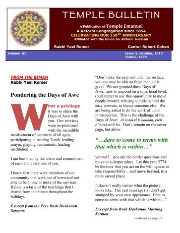 TEMPLE BULLETIN - Temple Emanuel