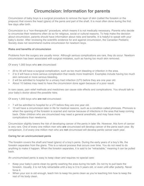 Circumcision Information For Parents Mydoctor Ca