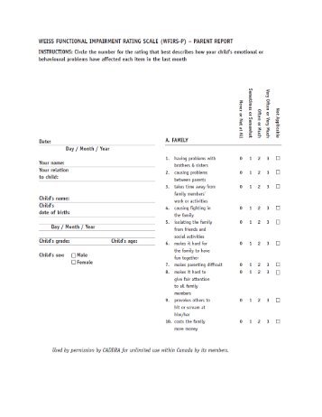 weiss functional impairment rating scale {wfirs-p ... - Mydoctor.ca