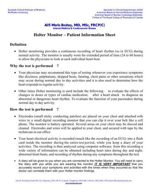 Holter Monitor â€“ Patient Information Sheet Definition - Mydoctor.ca