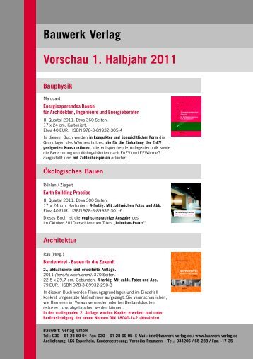 Vorschau 1. Halbjahr 2011 Bauwerk Verlag