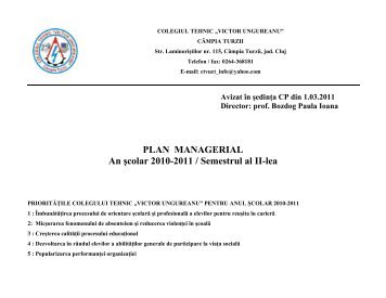 PLAN MANAGERIAL An Åcolar 2010-2011 / Semestrul al II-lea