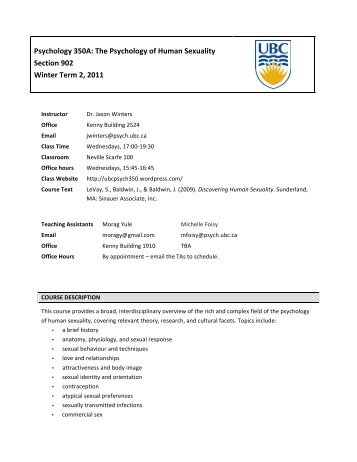 Psych 350A-902 Spring 2012 Course Outline - UBC Psychology 350A