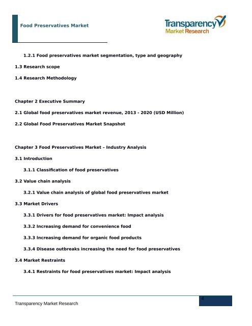 Food Preservatives Market - Global Industry Analysis, Size, Share, Growth, Trends, and Forecast, 2014 – 2020