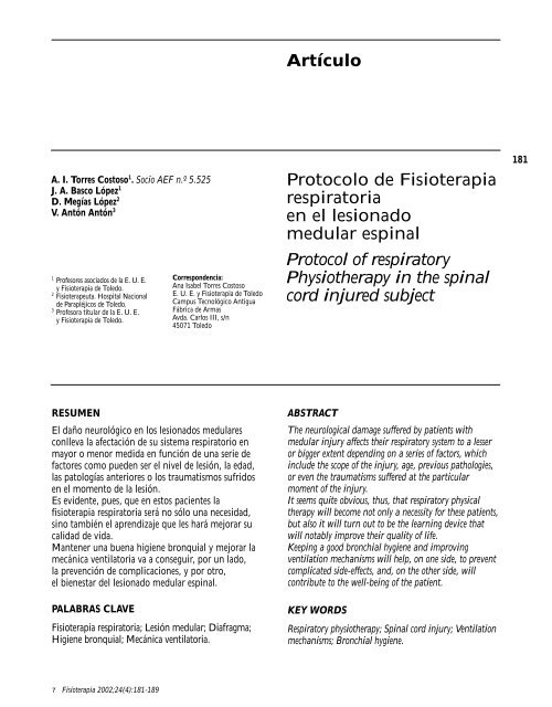 ArtÃ­culo Protocolo de Fisioterapia respiratoria en el lesionado ...