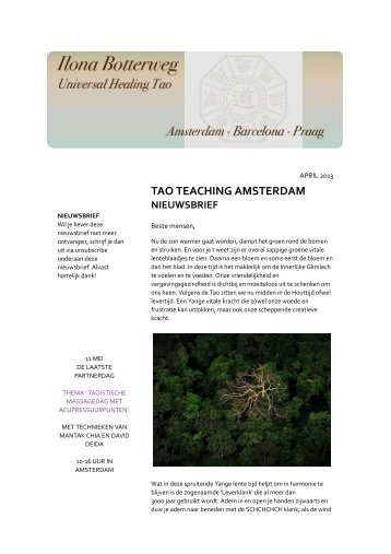 Tao teaching Amsterdam nieuwsbrief - Ilona Botterweg
