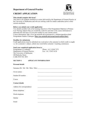 Application for Subject Credit Form - General Practice and Primary ...