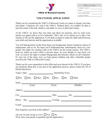 to download the Volunteer Application - YMCA of Broward County