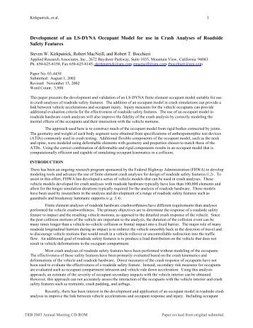 Development of LS-DYNA Occupant Model for Use in Crash ...